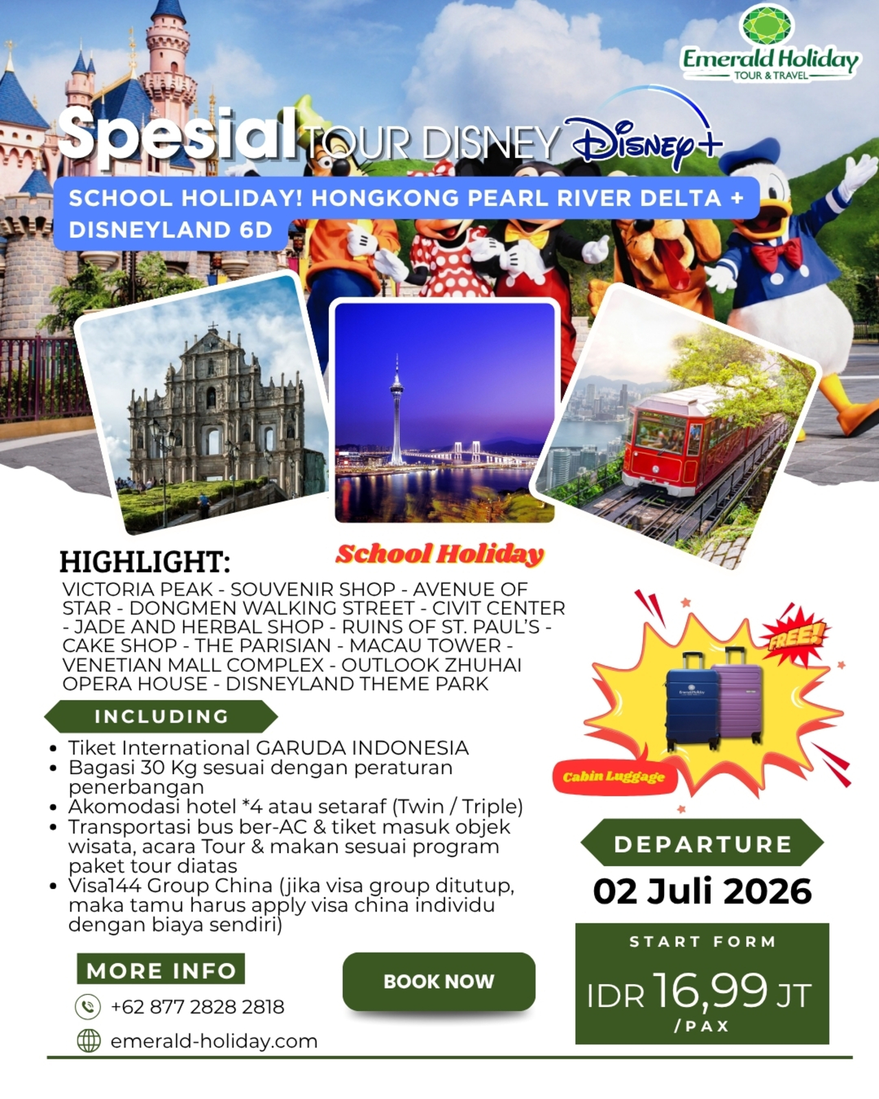 SCHOOL HOLIDAY HONGKONG PEARL RIVER DELTA + DISNEYLAND 6D